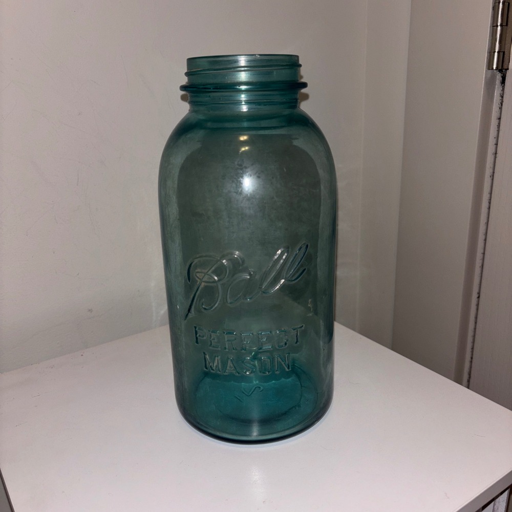 Vintage Ball Perfect Mason Jar Aqua Blue Glass Number 2 Embossed Logo